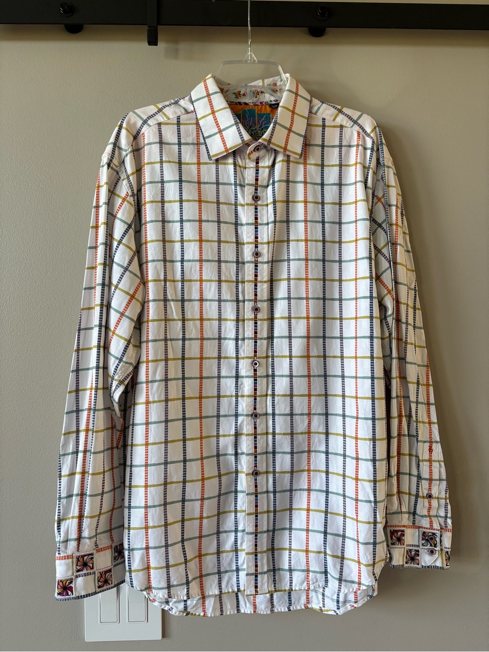 Robert Graham Contrast Collar & Cuff White Multicolor Striped Dress Shirt sz XL
